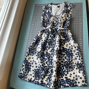 Ann Taylor sleeveless blue and white dress with pockets, size 8